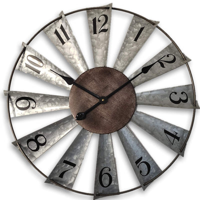 Mrocioa 24inch Windmill Distressed Metal Wall Clocks Rustic Large Decorative Clock Oversized Farmhouse Decor,Non Ticking,Battery Operated
