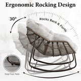 Large Indoor Outdoor Rocking Chair, Oversized Rocking Papasan Chair with Thick Cushion and Frame Outdoor Rocker, Comfy Wicker Egg Chairs Lounge for Outside Porch Patio Backyard Balcony (Beige) SLEERWAY