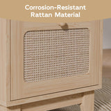 Modern Rattan Nightstand Set of 2, Wicker Rattan Stand with Drawer and Charge Station, Wooden Bedside Table for Small Spaces, Natural Wood Side Table for Bedroom (with Charging Station, 2) Redpick
