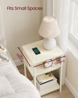 VASAGLE Side Table with Charging Station, 3-Tier End Table with USB Ports and Outlets, Nightstand for Living Room, Bedroom, 11.8 x 13.4 x 22.8 Inches, Plug-in Series, Cream White VASAGLE