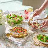 6-Piece Glass Tureen Dishes for Oven with Lids, Durable Borosilicate Glass Covered Bakeware Set, Microwave Safe, Versatile Round Glass Baking Dishes for Oven with Lid. Clear Lead-Free Casserole Cookware. Le'raze