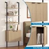 Yusong 73" Tall Bookshelf with Cabinet, Industrial Ladder Wall Mount Shelf Bookcase with Wood and Metal Frame, Plant Shelf Wall Storage Display for Living Room Bedroom, Wavy Light Ivory Yusong