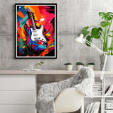 Reofrey DIY Diamond Art Kits for Adults Guitar, Landscape Full Drill Round Rhinestone Diamond Painting Kits, Cross Stitch Embroidery Canvas for Crafts Home Wall Decor 30x40cm Reofrey