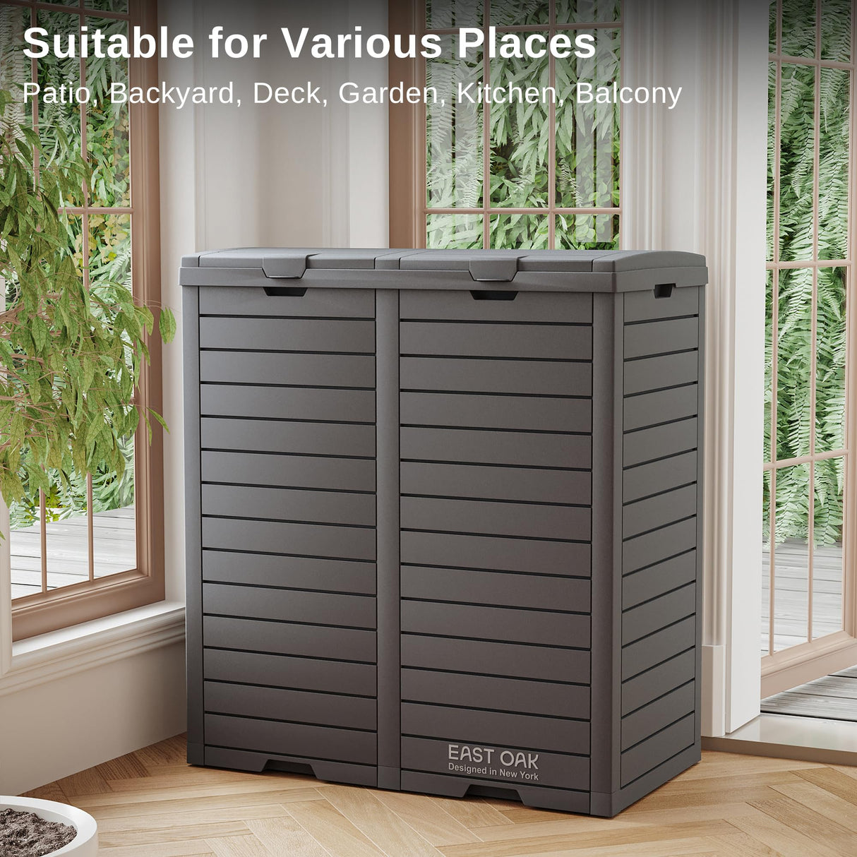 EAST OAK 76 Gallon Outdoor Trash Can | Waterproof Resin Garbage Can with Tiered Lid & Drip Tray | Outside Trash Bin for Patio | Kitchen, Backyard & Deck | Gray Color EAST OAK