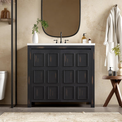 LUMISOL 36" Bathroom Vanity with Sink Combo, Modern Single Bathroom Vanity with 2 Soft-Closing Doors, Adjustable Shelf, Freestanding Bathroom Storage Cabinet with Undermount Sink, Espresso