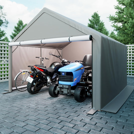 10x10 ft Portable Outdoor Storage Shelter Shed, Heavy Duty Storage Garage Shed with Roll-up Doors Shelter for Garden Tool, Lawn Mower, Motorcycleand, Bike - Gray - WoodArtSupply