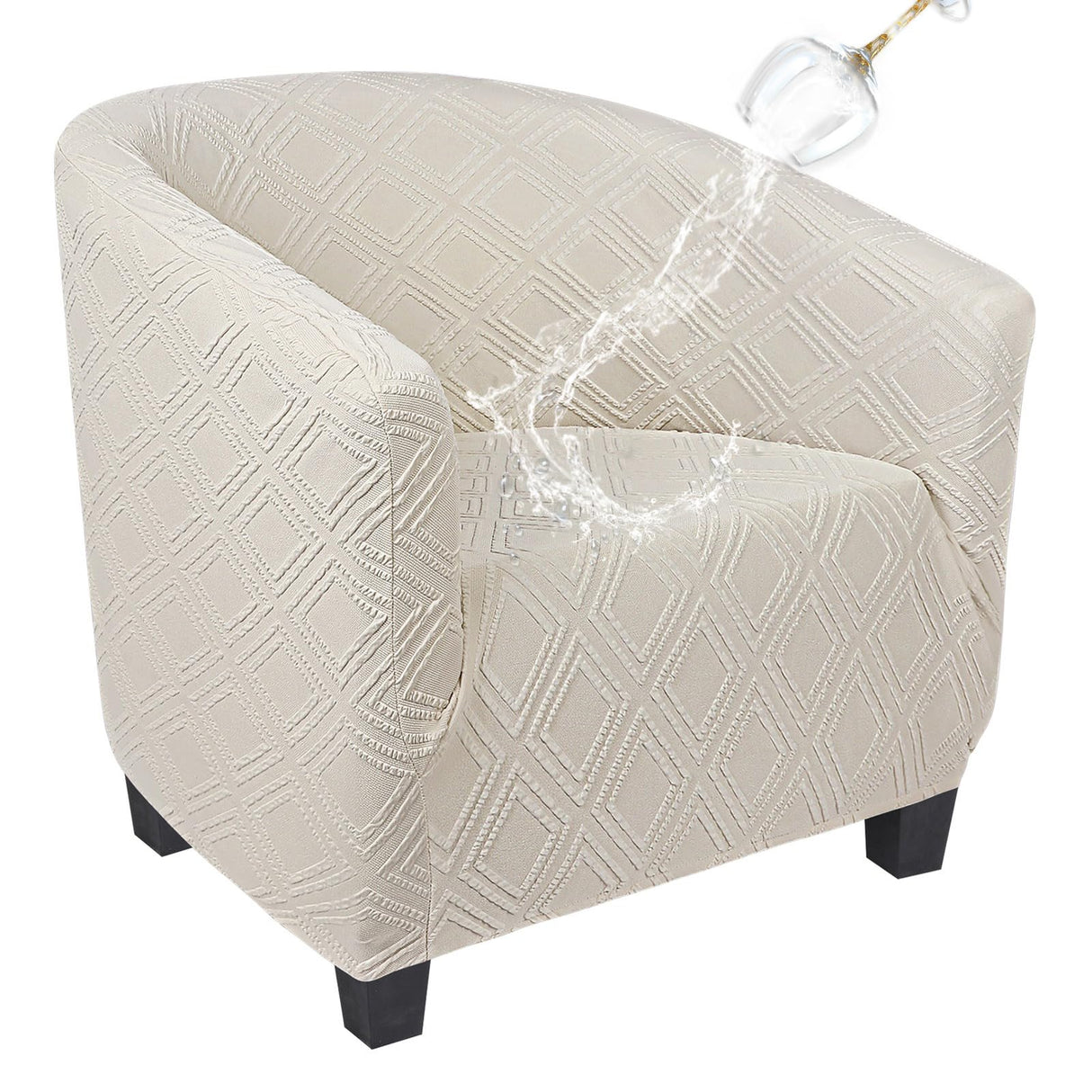 SearchI Waterproof Club Chair Slipcover Stretch Barrel Chair Covers Jacquard Tub Chair Slipcovers Spandex Armchair Sofa Cover Removable Couch Furniture Protector Arm Chair Cover for Living Room（Beige） SearchI
