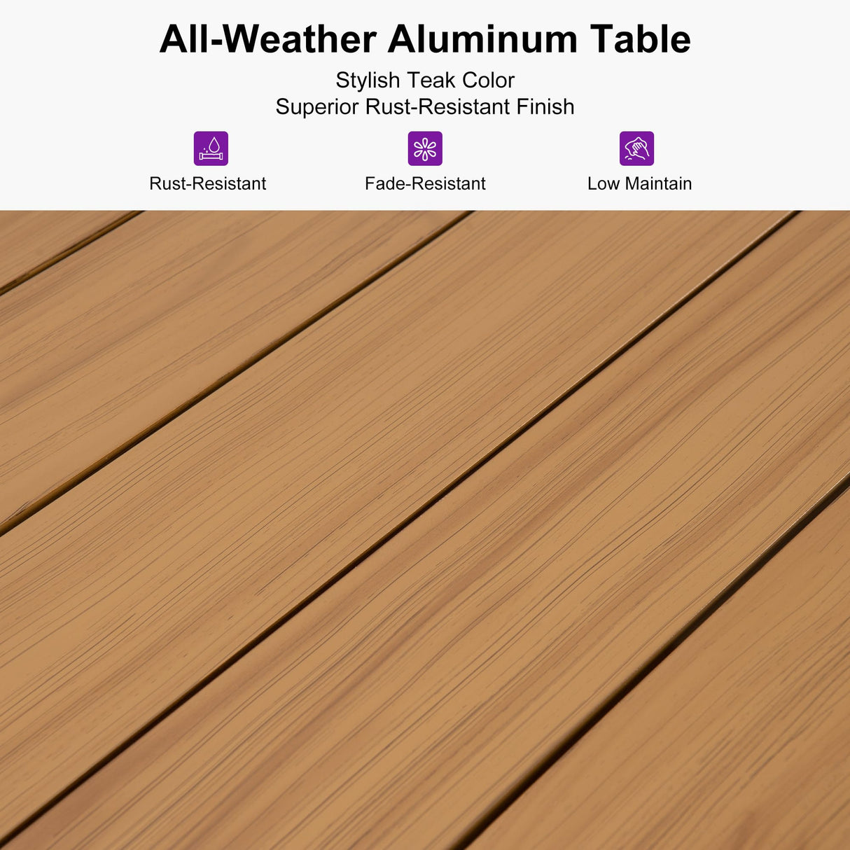PURPLE LEAF 7 Pieces Patio Dining Set Wicker Outdoor Furniture Rectangular Table and Chairs Set for Garden Deck Teak-Finish Aluminum Frame Backyard Kitchen Set, Cushions and Pillows Included PURPLE LEAF