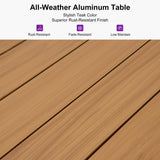 PURPLE LEAF 7 Pieces Patio Dining Set Wicker Outdoor Furniture Rectangular Table and Chairs Set for Garden Deck Teak-Finish Aluminum Frame Backyard Kitchen Set, Cushions and Pillows Included PURPLE LEAF