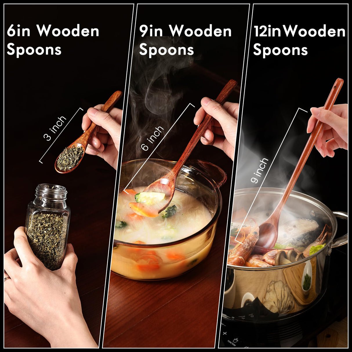 6/9/12in Wooden Spoons, 6pcs Soup Spoons Set, Small Wooden Utensils for Coffee, Tea, Jam, Sugar, Ice Cream and Bath Salts (6pcs 6in) YOLO CGC