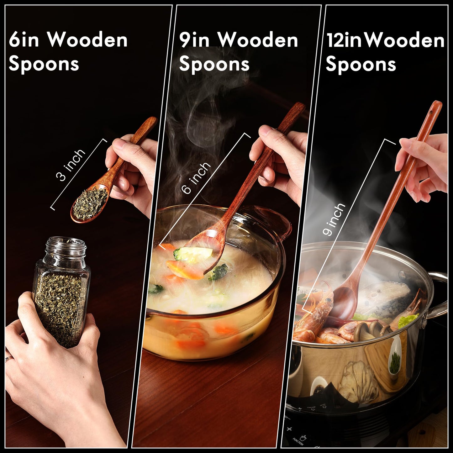 6/9/12in Wooden Spoons, 6pcs Soup Spoons Set, Small Wooden Utensils for Coffee, Tea, Jam, Sugar, Ice Cream and Bath Salts (6pcs 6in)