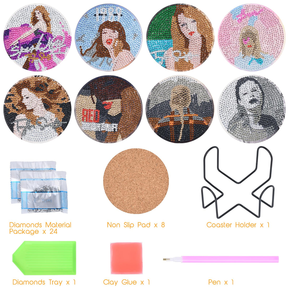 TresBeaux Diamond Painting Coasters Kit, 8 PCS DIY Music Star Diamond Art Coasters with Holder, Diamond Art Kits for Adults, Unique Gift for Music Lovers and Fans TresBeaux