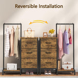 AFLUI Dresser for Bedroom with Hanging Rack, 3 Drawers Dresser for Bedroom - Rustic Brown AFLUI