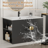 Findepot 30 Inch Floating Vanity Bathroom with Sink, Black Bathroom Vanity Cabinet Combo with Ceramics Sink Top, Soft Close Cabinet Door & Open Storage Right Shelf, Modern Wall Mounted Vanity Findepot