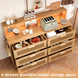 Dresser for Bedroom, 6 Drawer Boho Dresser with LED Light, Rattan Chest of Dressers, Modern Wood Dresser Chest, BesideTable for closet,Storage Organizer Cabinet for Hallway Entryway LivingRoom Natural Hiwelldas