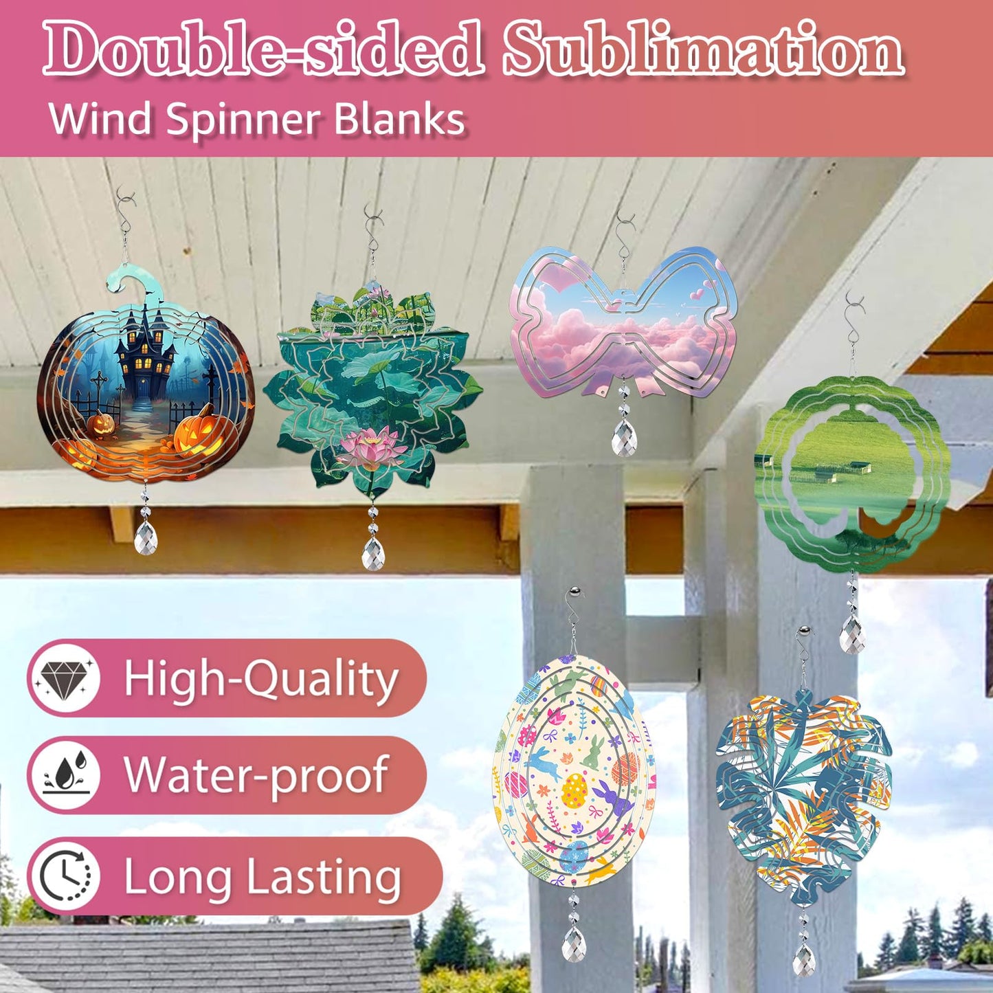 Sublimation Wind Spinner Blanks 4 Pack Wind Spinners Sublimation Blanks Hanging Wind Spinner 3D Metal Aluminum Kinetic Sculpture for Yard Garden Indoor Outdoor Porch Decoration(Pumpkin)