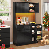 DWVO 71''Tall Kitchen Pantry Storage Cabinet, Modern Buffet Cabinet with Hutch, Kitchen Hutch Cabinet with Outlet, Large Food Pantry Cabinet with Doors and Shelves, Wine Rack for Dining Room, Black DWVO
