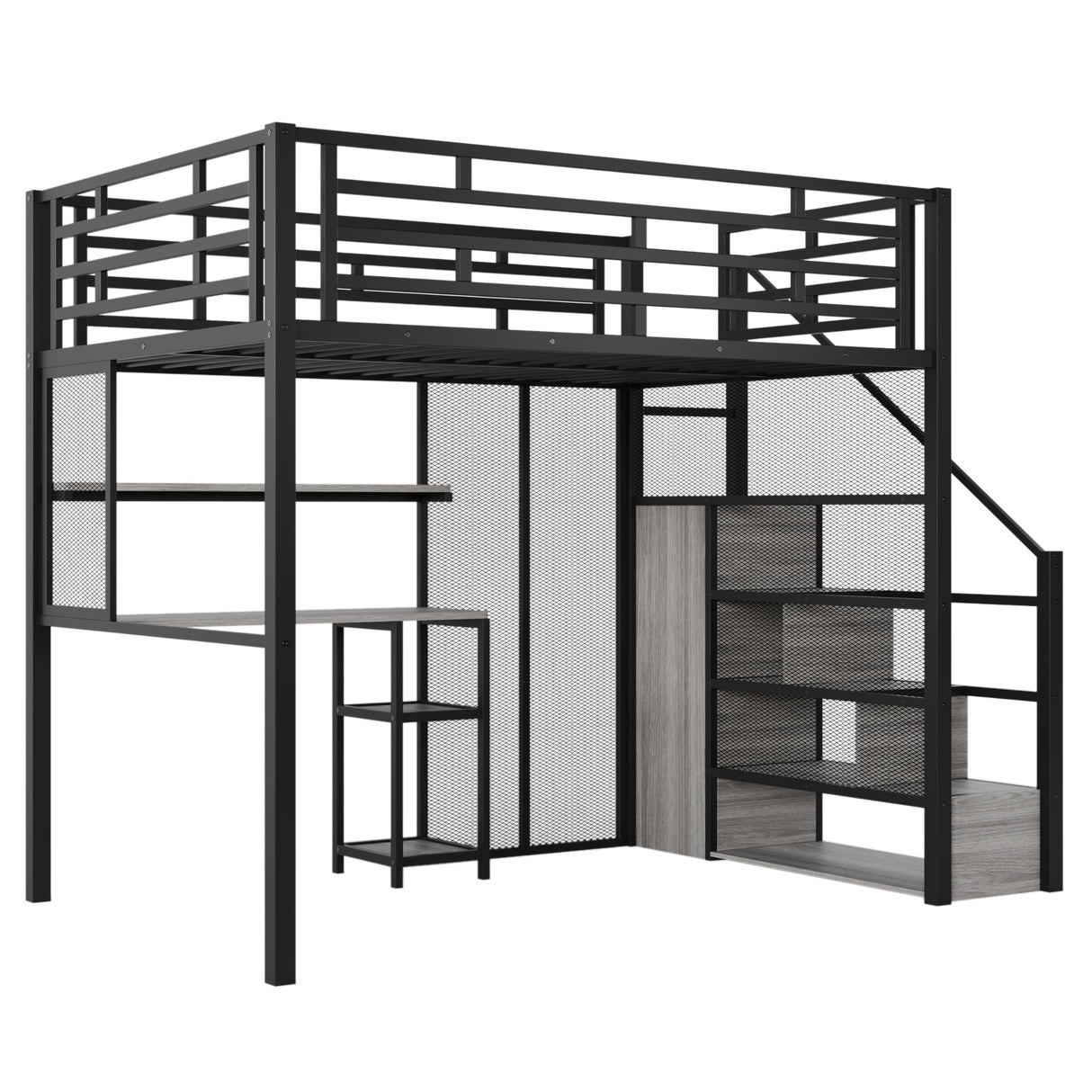Harper & Bright Designs Full Size Loft Bed with Stairs & Desk, Metal Frame with Storage Shelves and Wardrobe, Heavy-Duty for Adults, Teens and Kids, Black Harper & Bright Designs