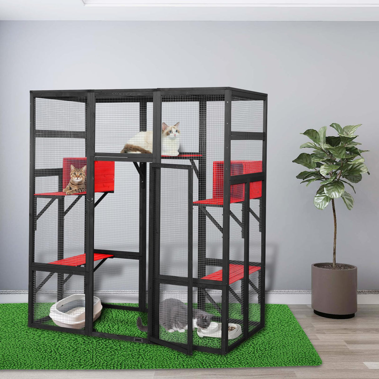 ISDAY Extra Large Wooden Catio - Outdoor Cat Enclosure with 7 Platforms & 2 Resting Boxes (Black) Generic