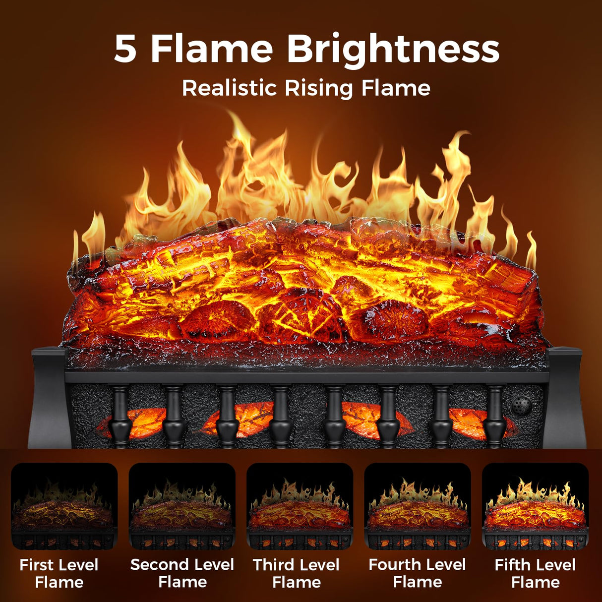 Joy Pebble Electric Fireplace Insert Log Heater 21",750W/1500W Adjustable 5 Flame Brightness,5 Speed Mode,Fireplace Insert with Realistic Ember Bed and Traditional Brown Log,Remote Control Joy Pebble