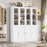 FACBOTALL 74'' Kitchen Pantry Cabinet, 63'' Wide Large Kitchen Hutch Storage Cabinet with LED, Tall Pantry with Adjustable Shelves, Display Cabinets with Glass Door for Living Room, Home Office, White FACBOTALL