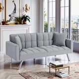Modern Velvet Futon Sofa Bed,Convertible Sleeper Loveseat with 4 Folding Backrest,78" Comfy Deep Seat Cloud Couch Bed for Living Room Apartment Office (Light Grey) Majnesvon