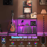 kepptory Vinyl Record Player Stand with Guitar Stand, Record Player Table with RGB LED Light, Record Player Cabinet with Vinyl Storage Holds up to 300+ Albums, Vinyl Player Stand for Home Use (Black) kepptory