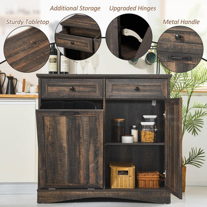 AHB 13 Gallons Tilt Out Trash Cabinet Freestanding Kitchen Trash Cabinet Hidden Garbage Recycling Cabinet with Hideaway Drawers Pet Proof Trash Can for Kitchen Dining Room Living Room, Rustic Brown