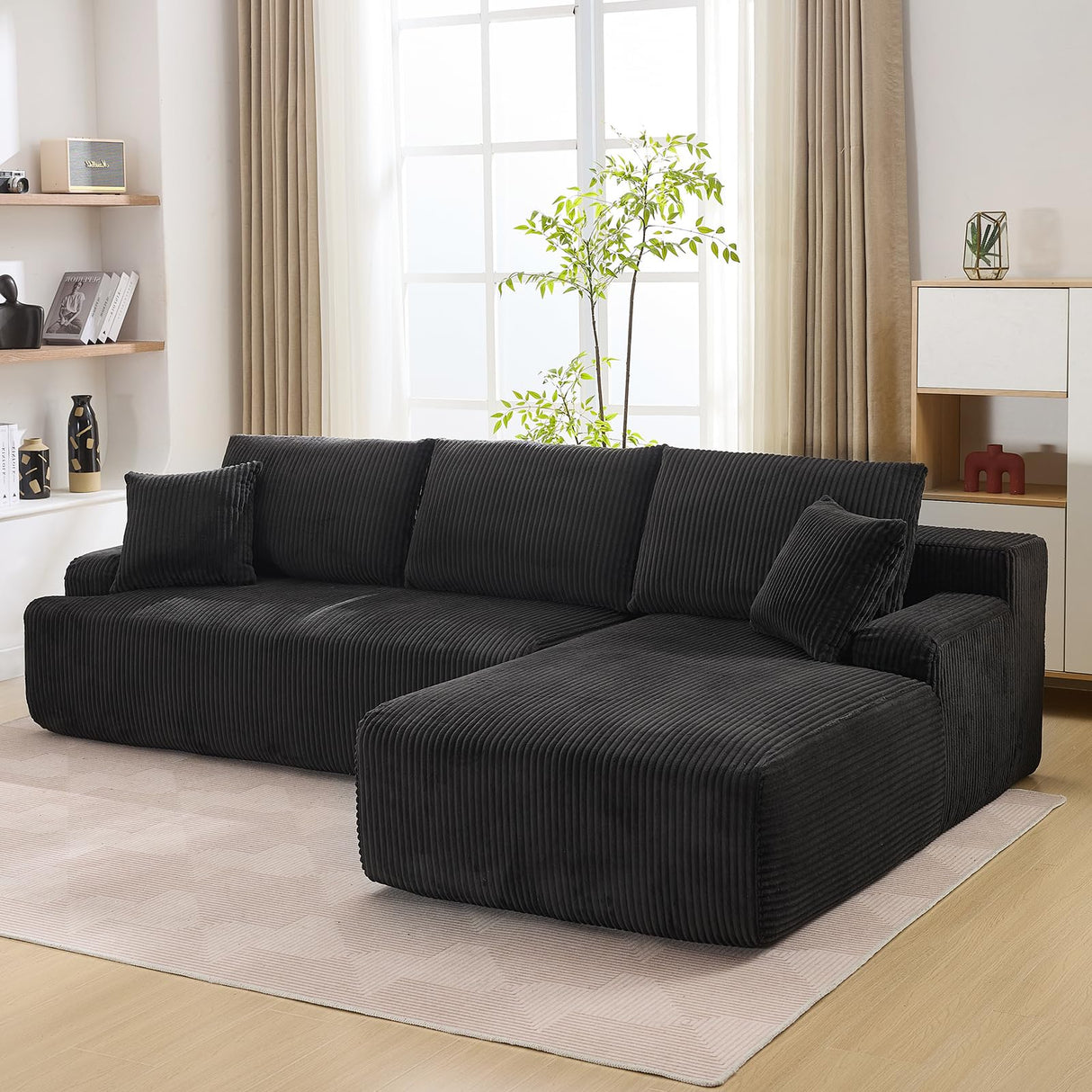 106 in Modular Sectional Sofa, L-Shaped Boneless Cloud Couch with Deep Seat, Comfy Corduroy Upholstered Sleeper Sofa for Living Room, Memory Foam, No Assembly Required, Right-Facing Chaise, Black GarveeHome