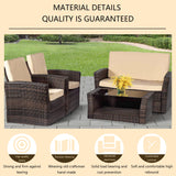 4 Pieces Patio Conversation Set, Outdoor PE Rattan Wicker Sofa Furniture Set with Soft Cushions and Glass Coffee Table for Backyard Lawn Garden Balcony Porch Poolside,Brown PayLessHere
