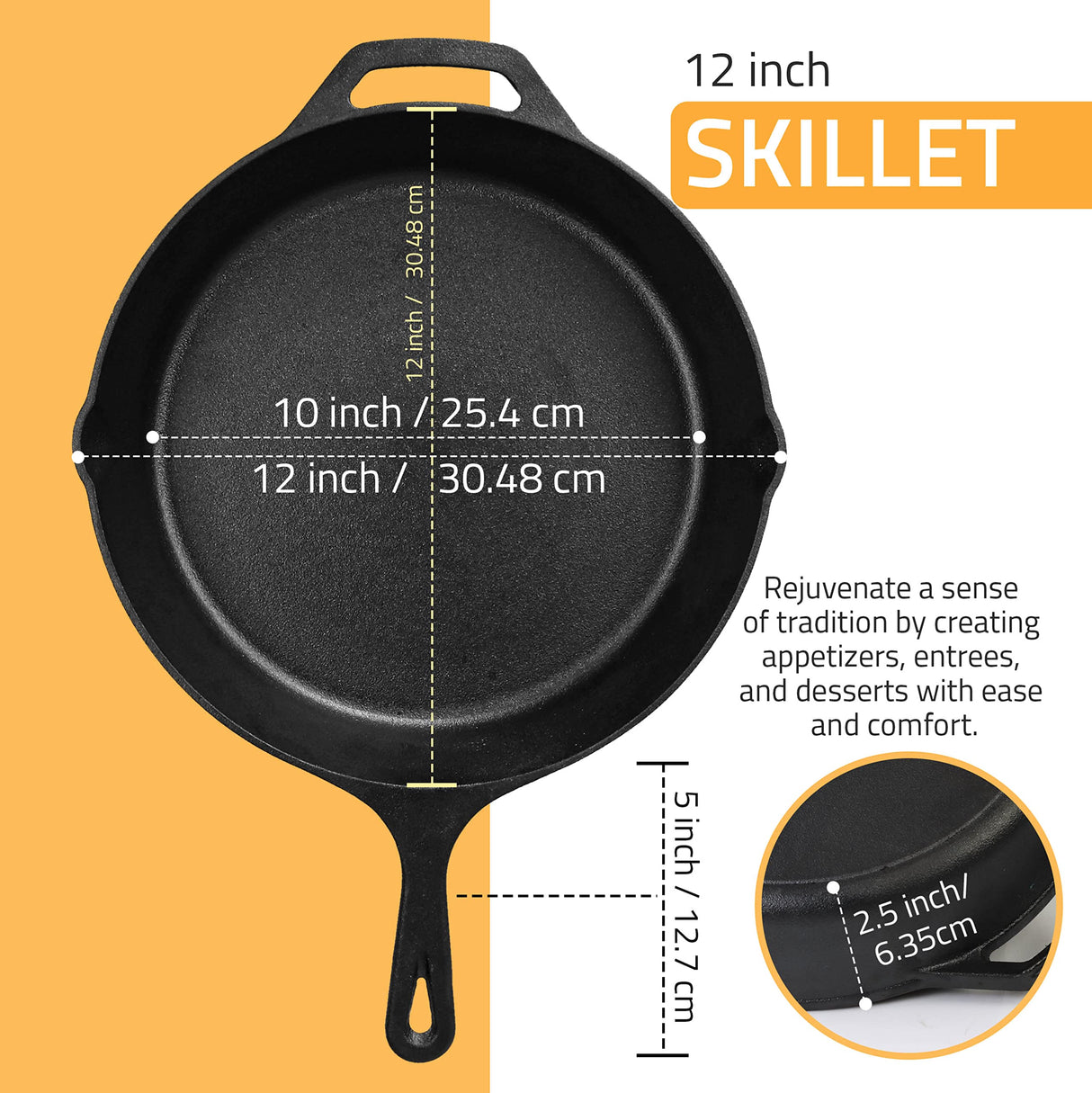 Utopia Kitchen Saute Fry Pan - Chefs Pan, Pre-Seasoned Cast Iron Skillet - Frying Pan 12 Inch - Safe Grill Cookware for Indoor & Outdoor Use - Cast Iron Pan - Cooking Gifts for Men & Women (Black) Utopia Kitchen