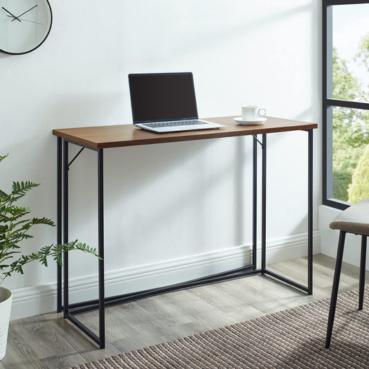 Walker Edison Kensington Minimal Metal Leg Writing Desk, 42 Inch, Dark Walnut - WoodArtSupply