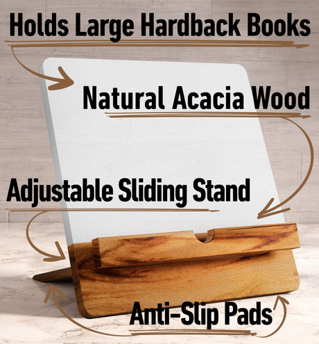 Acacia Cookbook Stand for Kitchen Counter - 12" x 12" Large Adjustable Non-Slip Acacia Wood Book Stand for Cookbooks - Collapsible for Easy Storage - Extra Large Recipe Book Holder for Kitchen Counter HB Design Co.