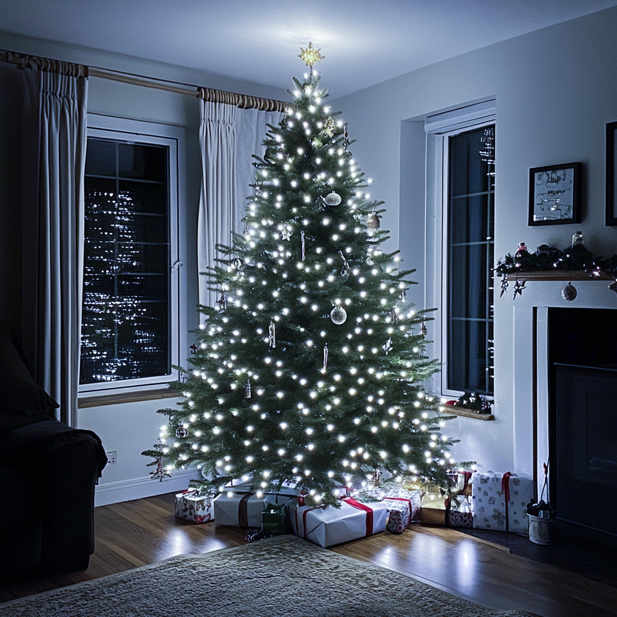 Dazzle Bright Christmas Tree Lights, 448 LED Waterfall Tree Topper Lights with Remote & 8 Lighting Modes, 8.2FT X 16 Lines Christmas Lights for Indoor Outdoor Yard Party Xmas Decoration (White) Dazzle Bright