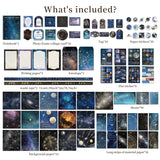 VYRANA 200Pcs Galaxy Bundle Junk Journal Kit Vintage Scrapbook Stickers Journaling Scrapbooking Supplies Aesthetic Stickers Moon Star Scrappy Paper and Sticker Pack VYRANA