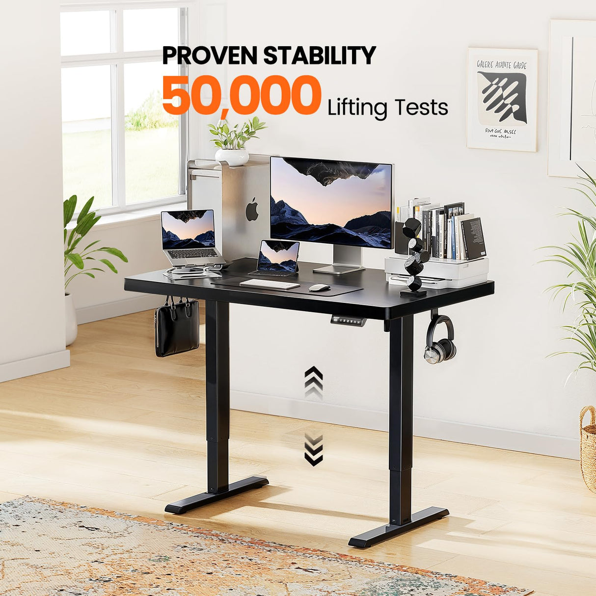 ErGear 40" x 24" Whole Piece Desktop Electric Standing Desk, Thick Height Adjustable Desk with 4 Height Memory, Home Office Computer Table with Cable Management Tray, Black ErGear