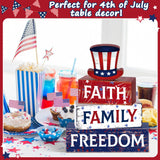 Huquary 4 Pcs Farmhouse 4th of July Patriotic Table Sign Independence Day Table Wood Decorations Patriotic Themed Rustic Farmhouse Wood Block Sign for Party Home Desk (Hat) Huquary
