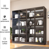 Wildhome Display Storage Cabinet with Glass Door, LED Lights,Showcase for Collections, Perfume, Vinyl Albums, Bookcase for Home Office, Living Room, Clinic, Pantry (Black- 4 Layers) Wildhome