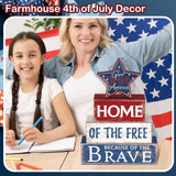 Huquary 4 Pcs Farmhouse 4th of July Patriotic Table Sign Independence Day Table Wood Decorations Patriotic Themed Rustic Farmhouse Wood Block Sign for Party Home Desk (Retro Star) Huquary