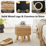 ALeesing Round Ottoman Natural Seagrass Footstool, Round Footstool with 4 Wood Legs, Hand Woven Round Footstool Sofa Stool, Multifunctional Modern Dressing Stool, Sofa Side Table for Bedroom (Nature) ALeesing