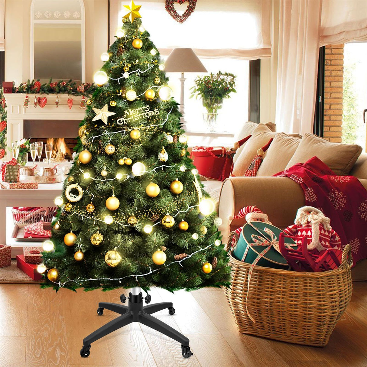 Rolling Christmas Tree Stand Universal Rolling Christmas Tree Stand with Wheels, Rolling Christmas Tree Holder Base for Artificial Trees up to 9 ft, Heavy Artificial Xmas Tree Stand Base with Casters Hammrit