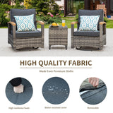 MEISSALIVVE 3 Pieces Outdoor Swivel Rocker, Patio Furniture Bistro Set with 360° Wood Armrests Swivel Rocking Chairs and Side Table for Porch,Deck,Balcony(Grey/Blue) MEISSALIVVE