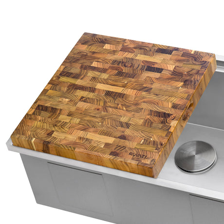 Ruvati 17 x 16 x 2 inch thick End-Grain Teak Butcher Block Solid Wood Large Workstation Cutting Board - RVA2445TKE Ruvati