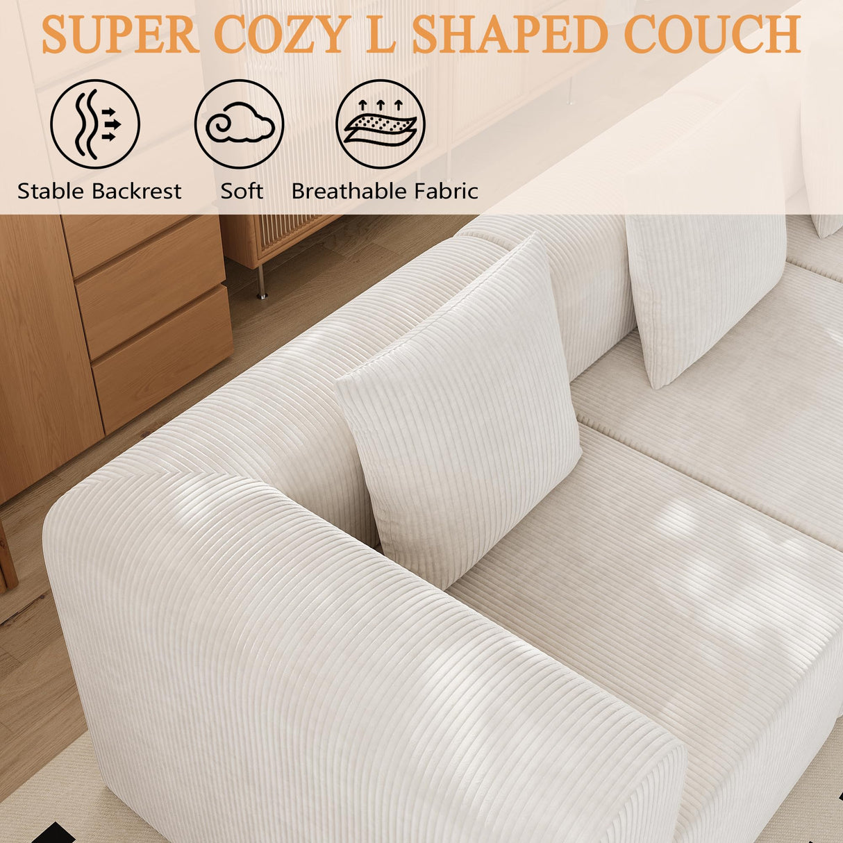 wanan 146'' Modular Sectional Couches for Living Room with Deep Seat, L-Shape Cloud Sofa Couch, High Density Memory Foam, Boneless Upholstered Couches, Easy Assembly (Warm White, 5 Seats) wanan