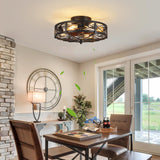 jarensen Rustic Black Caged Flush Mount Ceiling Fans with Lights and Remote Vintage Low Profile Bladeless Ceiling Fan, Reversible Motor, E26 Bulbs, 6 Speeds,for Farmhouse, Living Room, and Bedroom jarensen