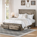 AMERLIFE Farmhouse Full Size Bed Frame with 54" Tall Geometric Headboard & Footboard, Rustic Wood Platform Bed Frame with Large Storage Drawers, Wood Slats Support, No Box Spring Needed, Rustic Grey AMERLIFE