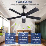 QUTWOB 52" Ceiling Fans with Light and Remote,Farmhouse 5 Blades Quiet Reversible DC Motor Ceiling Fans for Modern Indoor/Outdoor/Patio/Living Room/Bedroom(Black/Walnut) QUTWOB