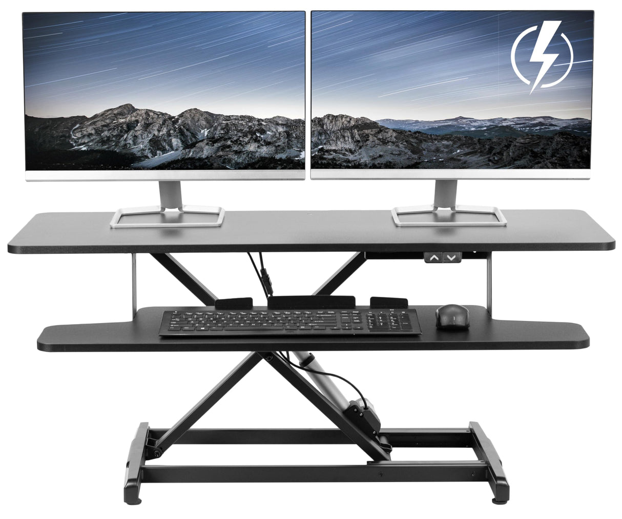 VIVO 42 inch Electric Motor Desk Converter, Height Adjustable Riser, Sit to Stand Dual Monitor and Laptop Workstation with Wide Keyboard Tray, Black, DESK-VE42B VIVO