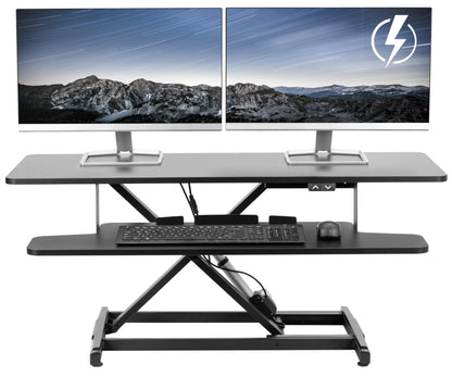 VIVO 42 inch Electric Motor Desk Converter, Height Adjustable Riser, Sit to Stand Dual Monitor and Laptop Workstation with Wide Keyboard Tray, Black, DESK-VE42B - WoodArtSupply