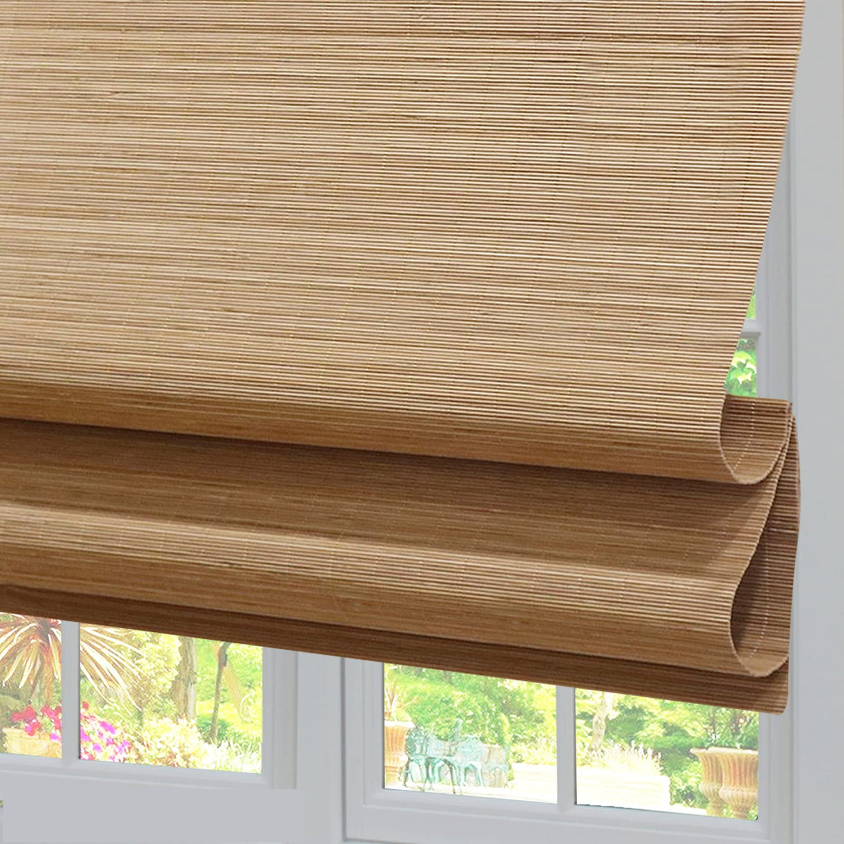 LANTIME Wood Cordless Roman Shades, Lined Blackout Bamboo Window Shades Blinds, Oak LANTIME